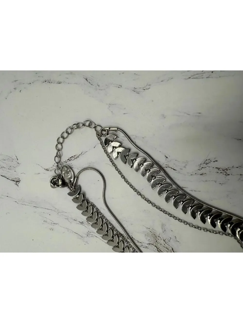 Shiny Silver Link 3 Strand 16” Necklace